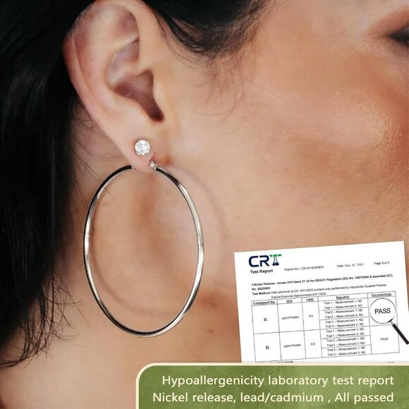 Sterling Silver Hoop Earrings 60mm Hypoallergenic Waterpoof Lightweight - Picture 4 of 7